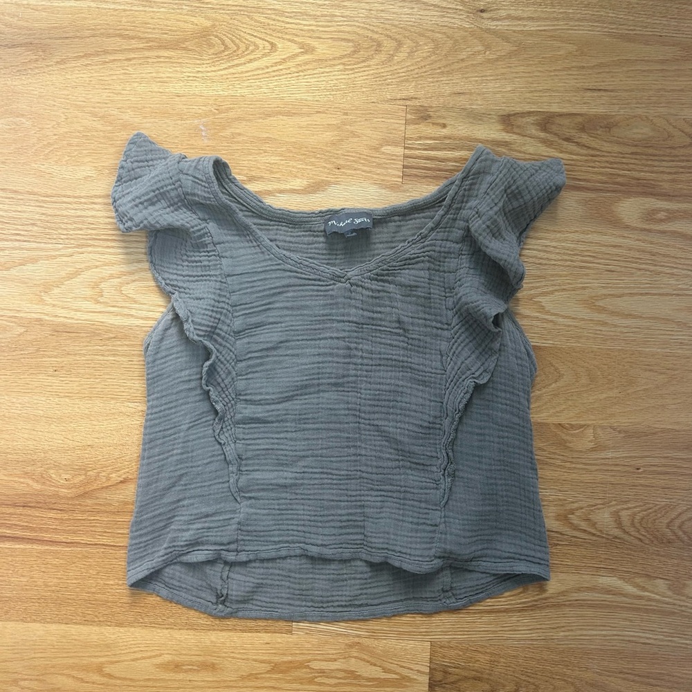 Gray/Green Ruffled Women's Top